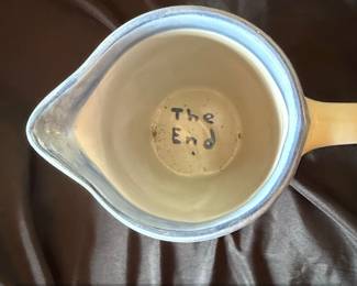 M.A. Hadley Pottery Pitcher with Skier Motif and The End Inscription second image