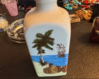 Cockspur Rum Ceramic Decanter with Pirate Ship and Palm Tree Scene