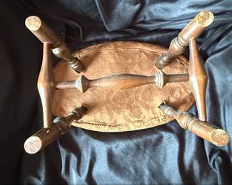 Vintage Oval Needlepoint Footstool with Floral Design third image