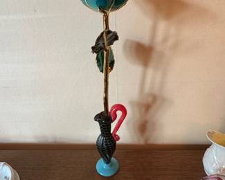 Glass Rose with Black and Red Accent Vase