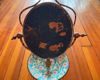 Antique Etagere or Tiered Display Stand with Cloisonn Tray