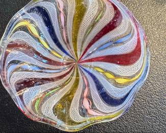 Murano Glass Bowl with Millefiori and Latticino Ribbons
