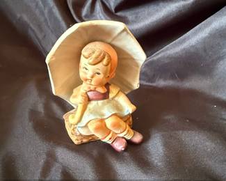 Vintage Enesco Imports Ceramic Girl with Umbrella Figurine, Made in Japan