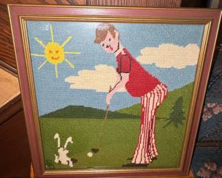 Vintage Golf Needlepoint Art by Kalens Fine Art