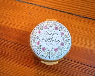 Vintage Halcyon Days Happy Birthday Enamel Trinket Box