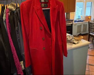 ZARA Red DoubleBreasted Wool Blend Coat with Manteco Label