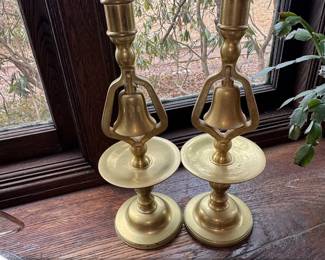 Pair of Antique English Victorian Brass Tavern Bell Candlesticks second image