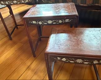 Set of Three Vintage Chinese Rosewood MotherofPearl Inlaid Nesting Tables second image