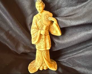 Carved Resin Figurine of a Japanese Geisha with Fan