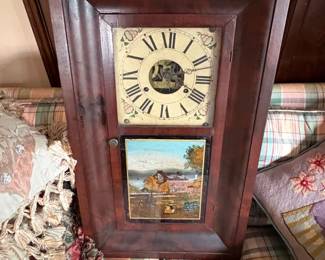 Antique Ogee Wall Clock with Painted Scene