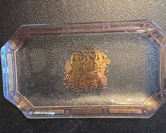 Vintage Glass Tray with Gilded Figures