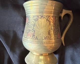 Brass Etched Floral Mug with Handle