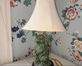 Vintage Green Sylvac Ceramic Rabbit Table Lamp