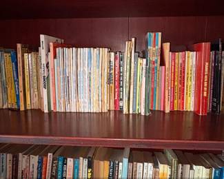 Vintage Red Arch Top Bookcase with Mixed Collection of Books second image