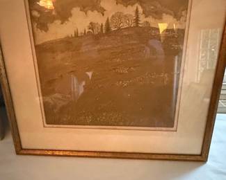 Framed Landscape Etching