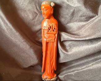 Chinese Carved Red Coral Figurine of a Woman