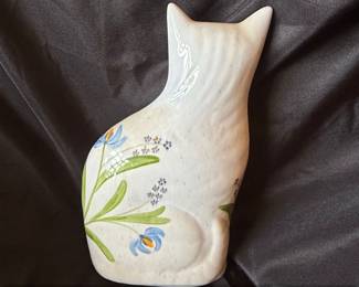 N. S. Gustin Co. HandPainted Ceramic Cat Figurine with Floral Motif second image