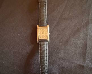 Vintage Rectangular Watch with Black Leather Strap Possibly Hamilton