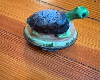 Limoges France Porcelain Hinged Trinket Box  Turtle