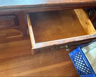 Antique French Louis XV Style Walnut Bureau Plat with Leather Inlay third image