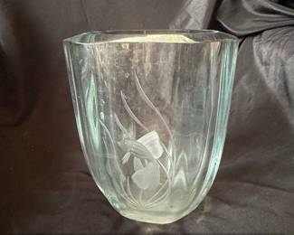 Strmbergshyttan Etched Glass Vase with Fish Motif