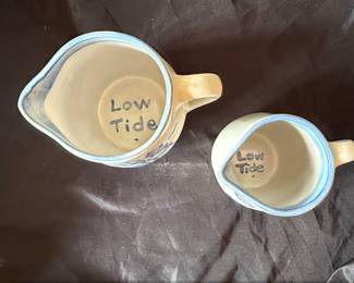 M.A. Hadley Pottery Creamer and Pitcher Set Low Tide Ship Design second image