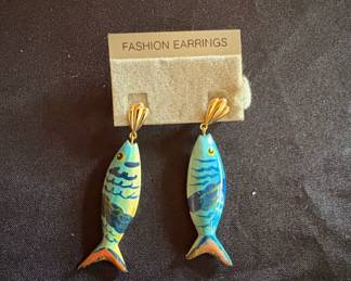HandPainted Wooden Fish Dangle Earrings
