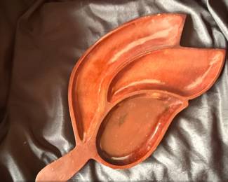 Vintage Caribcraft Solid Mahogany HandCarved LeafShaped Serving Tray