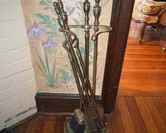 Brass Fireplace Tool Set with Stand