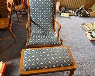 Vintage Nautical Sailboat Upholstered Rocking Chair and Ottoman Set