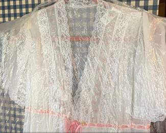 Vintage White Lace  Pink Ribbon Peignoir Set second image