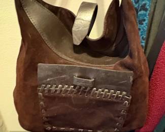 Brown Suede and Leather Hobo Bag with Decorative Lacing