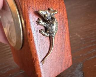 Wooden Desk Clock with Brass Mouse Accent second image