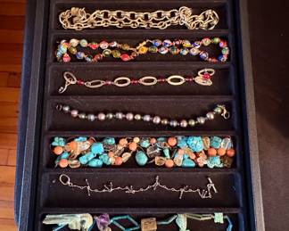 Assorted Bracelets Collection with MIllifiori, Turquoise, and Egyptian Motifs