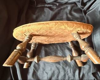 Vintage Oval Needlepoint Footstool with Floral Design second image