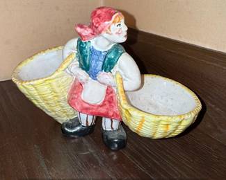 Vintage Little Dutch Girl Figural Planter Woman with Baskets