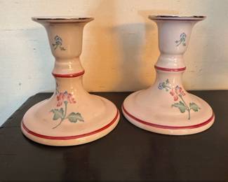 Pair of Vintage Ceramic Candlesticks with Floral Motif by Crowning Touch