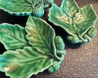 Set of Vintage Majolica Strawberry Leaf Dishes second image