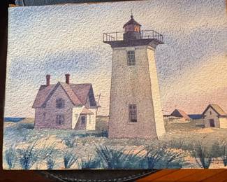 Watercolor Painting of Wood End Lighthouse