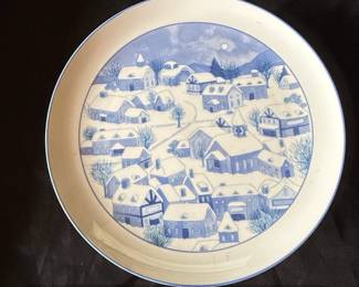 Lord Taylor Blue and White Winter Village Cake Stand