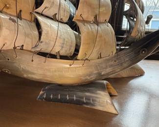 Vintage Horn Carved Sailing Ship Model second image