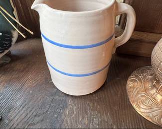 Vintage Marshall Pottery Pitcher with Blue Bands