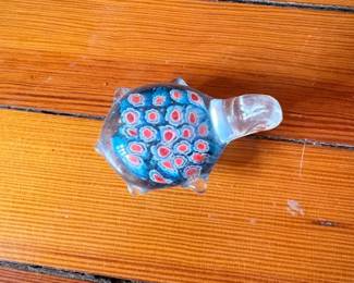 Vintage Glass Turtle Figurine with Millefiori Decoration