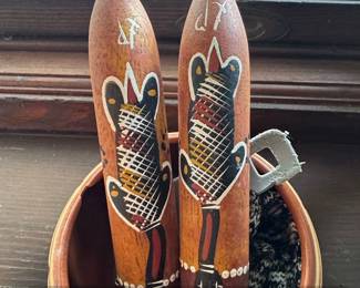 HandPainted Wooden Clapsticks Set with Ceramic Pot second image