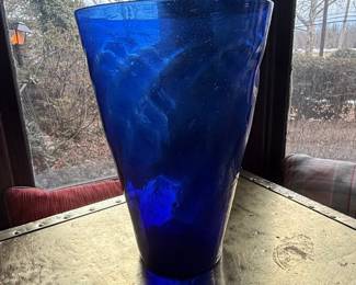 Large Cobalt Blue Blenko Glass Vase