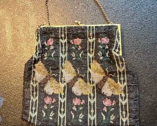 Antique Floral Beaded Reticule with Butterfly Motif