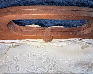 Vintage Embroidered Linen Handbag with Wooden Frame second image