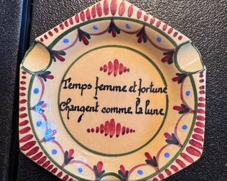 Vintage French Faience Ashtray with Proverb
