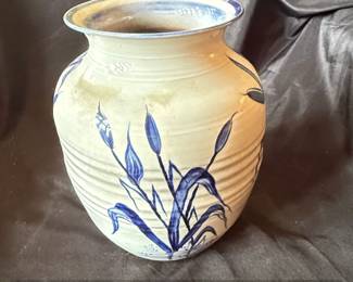 Blue and White Ceramic Vase with Floral and Bird Motif second image