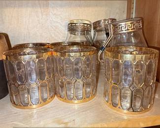 Vintage Gold Tone Greek Key Tumbler Glasses Set